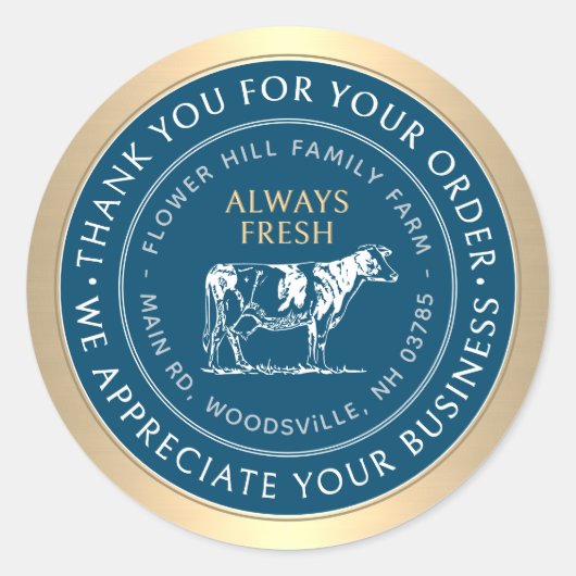 Eigene Danksagung an die Kuh-Etikett Gold-Grenze Runder Aufkleber (Vorderseite)