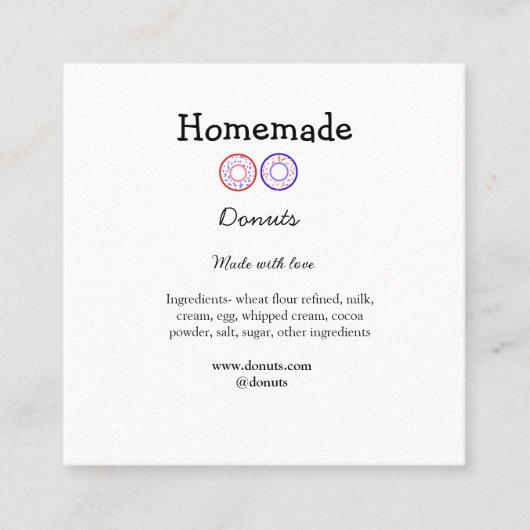 Eigene Donuts mit Liebe ergänzen Text-Website Quadratische Visitenkarte (Vorderseite)