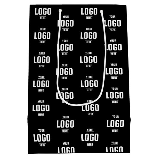 Eigene Firmenlogos - Schwarz Mittlere Geschenktüte (Rückseite)