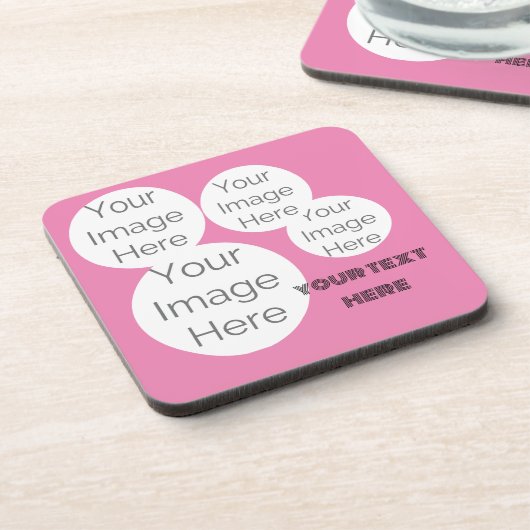 eigene Foto-Textvorlage rosa erstellen Getränkeuntersetzer (Linke Seite)