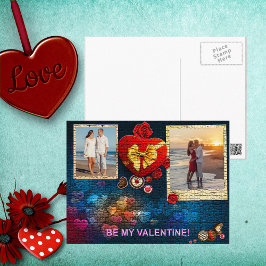 Eigene Fotos und Name Herz ist mein Valentinmosaik Feiertagspostkarte