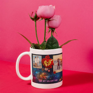 Eigene Fotos und Name Herz ist mein Valentinmosaik Kaffeetasse