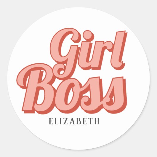 Eigene Girl Boss Retro-Bezeichnung Runder Aufkleber (Vorderseite)