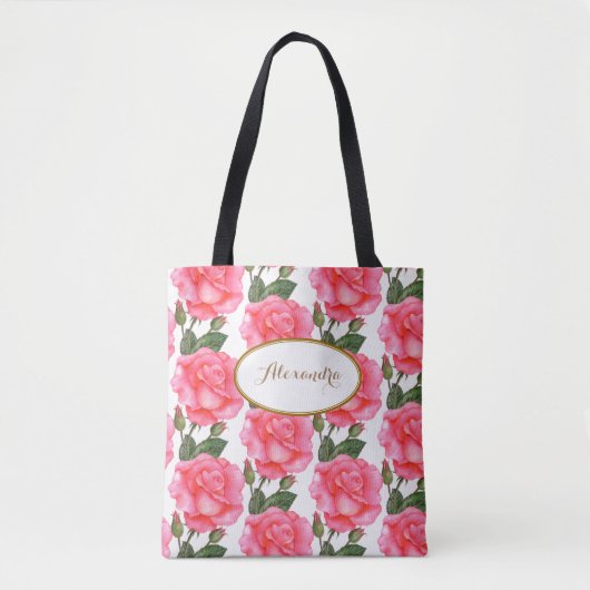 Eigene große rosa Rosen Blumenart Tasche (Vorderseite)