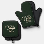 Eigene grüne Markenfirmen mit Logo Ofenhandschuh & Topflappen-Set (Vorderseite/Rückseite)
