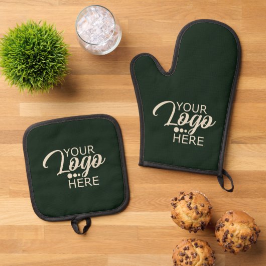 Eigene grüne Markenfirmen mit Logo Ofenhandschuh & Topflappen-Set (Oben Unten)