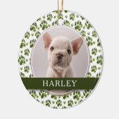 Eigene grüne Pfoten Print 2 Foto Keramik Ornament (Links)