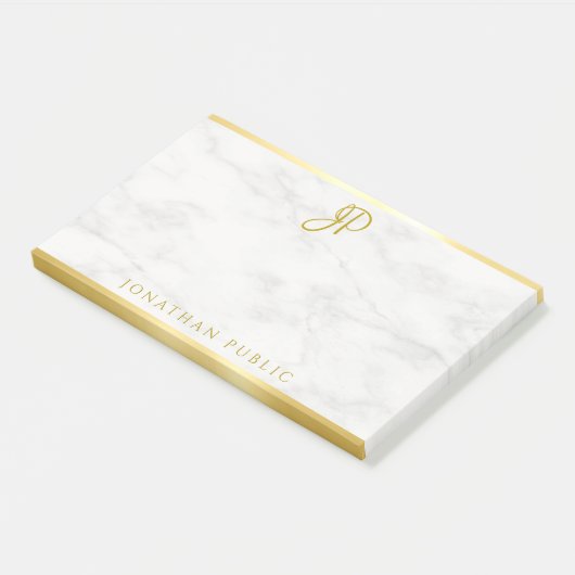 Eigene handgeschriebene Monogram, weißes Marmor Go Post-it Klebezettel (angewinkelt)