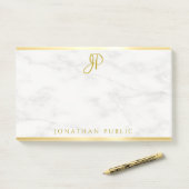 Eigene handgeschriebene Monogram, weißes Marmor Go Post-it Klebezettel (Auf Schreibtisch)