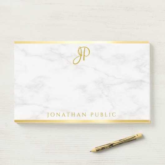 Eigene handgeschriebene Monogram, weißes Marmor Go Post-it Klebezettel (Auf Schreibtisch)