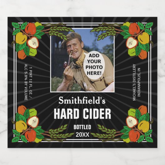 Eigene Hard Apple Cider Custom Foto Black Bierflaschenetikett (Einzelnes Label)