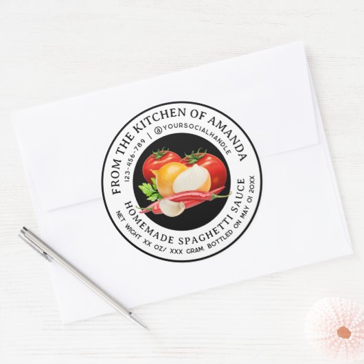 Eigene, hausgemachte Spaghetti-Sauce-Etiketten Runder Aufkleber (Umschlag)