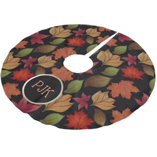 Eigene Herbstblätter aus schwarzem Baumrock Polyester Weihnachtsbaumdecke (Schrägansicht)