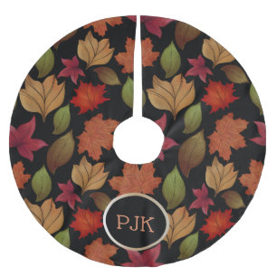 Eigene Herbstblätter aus schwarzem Baumrock Polyester Weihnachtsbaumdecke
