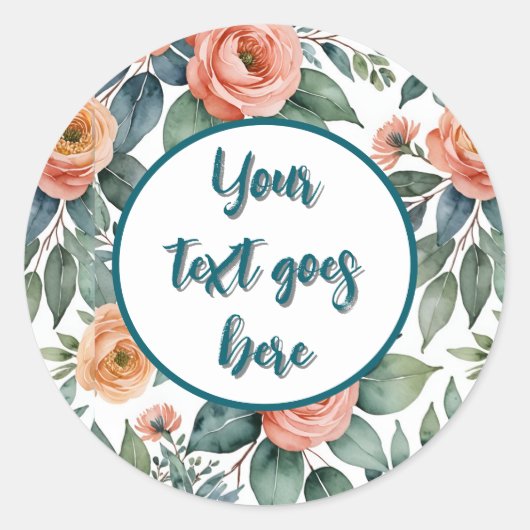 eigene Hochzeitsaufkleber pfirsichfarbene Rose euc Runder Aufkleber (Vorderseite)