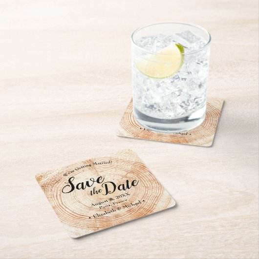 Eigene Holzscheibe Save the Date Einzigartige Hoch Rechteckiger Pappuntersetzer (Vor Ort)