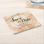 Eigene Holzscheibe Save the Date Einzigartige Hoch Rechteckiger Pappuntersetzer<br><div class="desc">Mit unserem "Custom Wood Disk Save the Date Square Paper Untersetzer" können Sie Ihre Verlobung und Ihr Set auf einzigartige Weise bekannt geben. Dieser Untersetzer ist mit einem bezaubernden Holzschnitt auf der Scheibe bedruckt und eignet sich ideal für Paare, die die Schönheit der Natur, botanische Elemente und rustikale Ästhetik schätzen....</div>