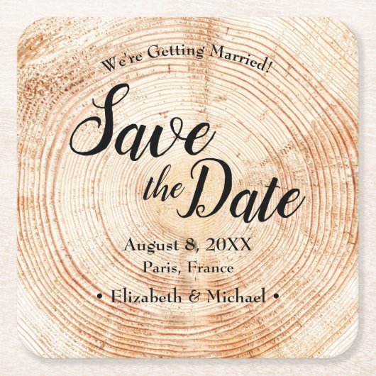 Eigene Holzscheibe Save the Date Einzigartige Hoch Rechteckiger Pappuntersetzer (Vorderseite)