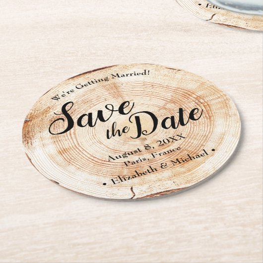 Eigene Holzscheibe Save the Date Einzigartige Hoch Runder Pappuntersetzer (Angewinkelt)