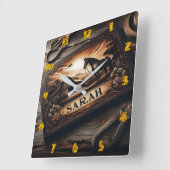 Eigene Holzschnitzerei bei Pferd und Stall bei Son Quadratische Wanduhr (Winkel)