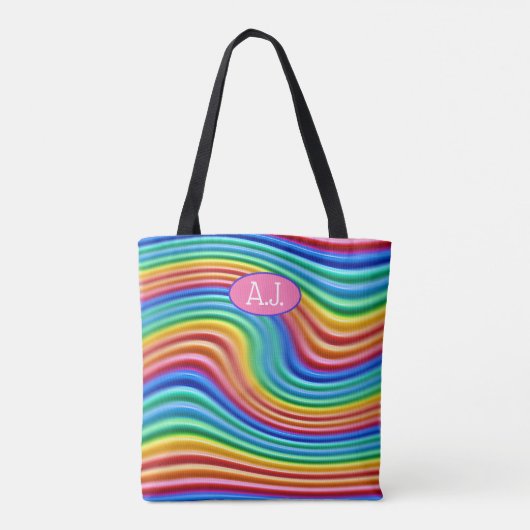Eigene Initialen Rainbow Pride Tote Bag. Tasche (Rückseite)