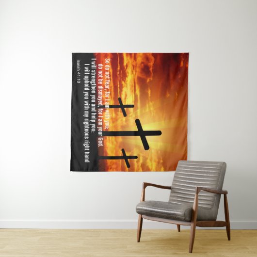 Eigene Inspiration Bible Verse Cross Sunset Wandteppich (Beispiel (Horizontal))