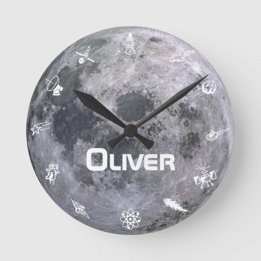 Eigene Kinder Name Moon Space Astronaut Runde Wanduhr (Vorderseite)