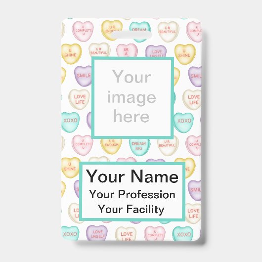 Eigene Liebe Süßwarenherzen - Weißes Abzeichen Ausweis (Vorderseite)