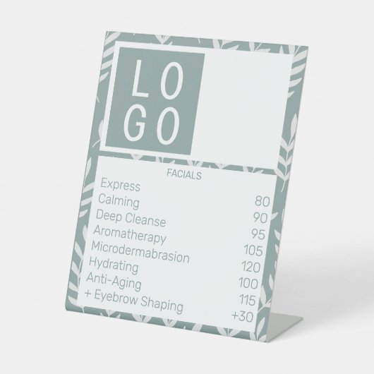 EIGENE LOGO-BUSINESS-PREISLISTE SAGE GREEN WHITE SOCKELSCHILD (Vorderseite)