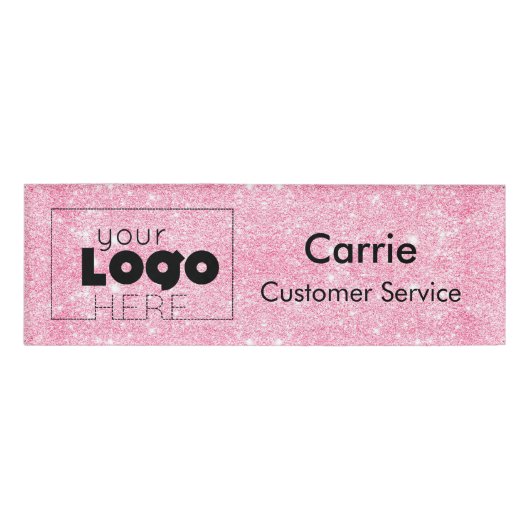 Eigene Logo-Hotline Rosa Glitzer Name des Mitarbei Namenschild (Vorderseite)