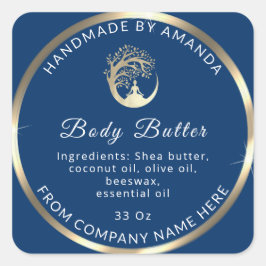 Eigene Logo Name Body Butter Kosmetik Gold Blau Quadratischer Aufkleber