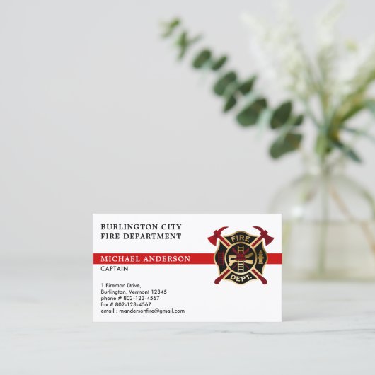 Eigene Logos der Feuerwehr Modern Red Firefighter Visitenkarte (Stehend Vorderseite)