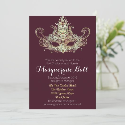 Eigene Masquerade Ball Einladungen - Weinfarbe (Stehend Vorderseite)