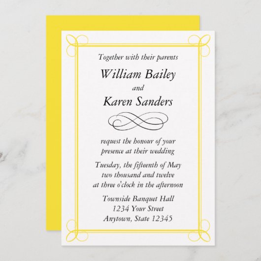 Eigene mittelgelbe Einladung - Scroll Design (Vorne/Hinten)