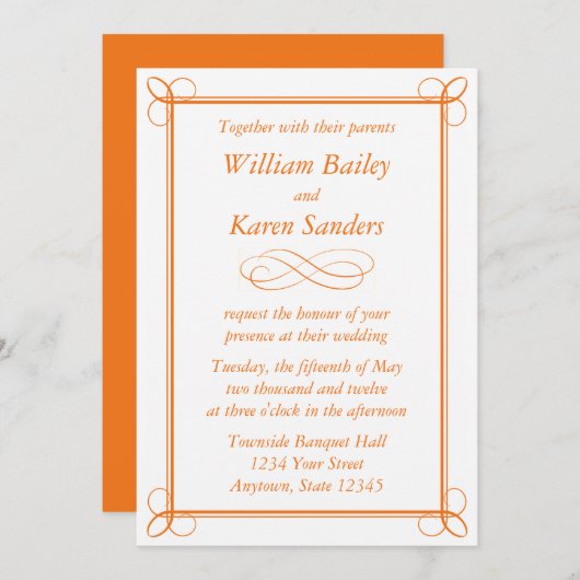 Eigene Mittlere Orangeneinladung - Scroll Design Einladung (Vorne/Hinten)