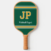Eigene Monogram Name Initials Retro Green Gold Pickleball Schläger (Vorderseite)