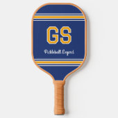 Eigene Monogram Name Initials Retro Navy Gold Pickleball Schläger (Vorderseite)