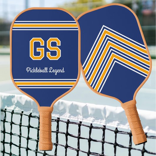 Eigene Monogram Name Initials Retro Navy Gold Pickleball Schläger