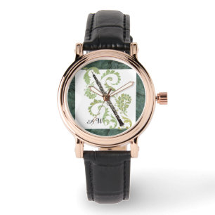 Eigene Monogramm für Oboe und Foliage Stone Armbanduhr