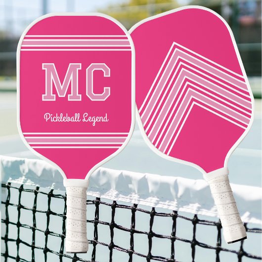 Eigene Monogramm Name Initialen Retro Rosa Weiß Pickleball Schläger