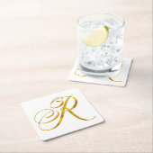Eigene Monogramm R-Imitat Goldfolie-Monogramme Rechteckiger Pappuntersetzer (Vor Ort)