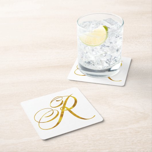 Eigene Monogramm R-Imitat Goldfolie-Monogramme Rechteckiger Pappuntersetzer (Vor Ort)