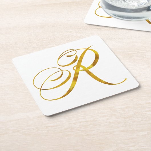 Eigene Monogramm R-Imitat Goldfolie-Monogramme Rechteckiger Pappuntersetzer (angewinkelt)