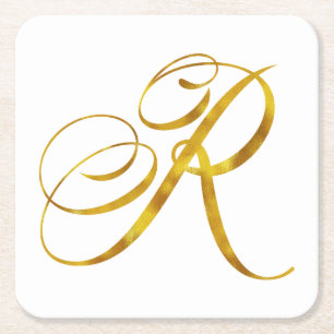 Eigene Monogramm R-Imitat Goldfolie-Monogramme Rechteckiger Pappuntersetzer