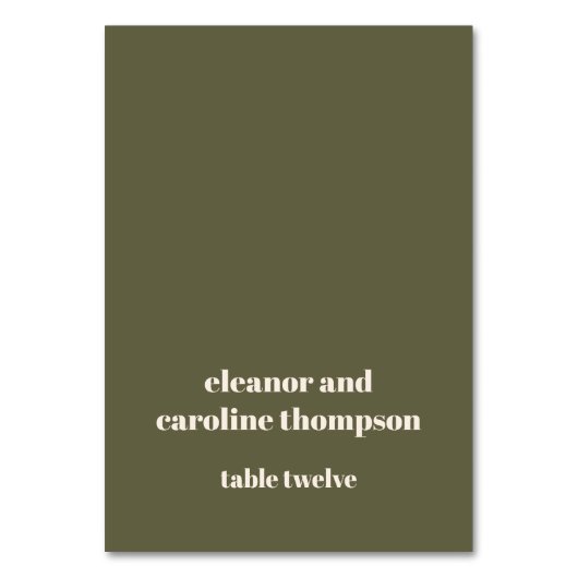 Eigene Olive Fall Retro Custom Wedding Platzkarte Tischnummer (Vorderseite)