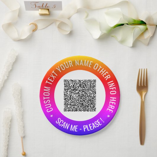 Eigene QR-Code-Teller für benutzerdefinierte Textd Pappteller (Hochzeit)