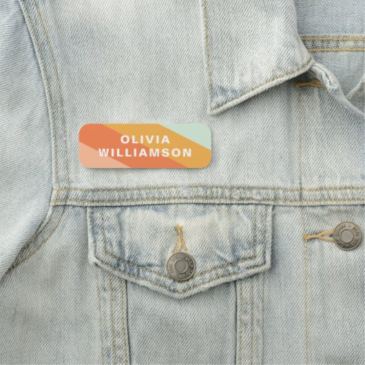 Eigene Retro Geometric Streifen Minze Orange Paste Namensschild (Beispiel)