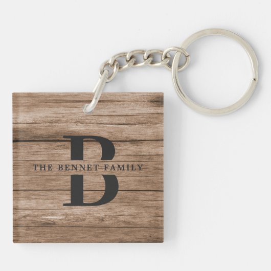 Eigene rustikale Bauernfamilie Monogramm Name Holz Schlüsselanhänger (Rückseite)