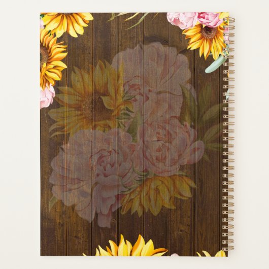 Eigene rustikale Sonnenblumen Rosenhochzeit Planer (Rückseite)