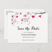 Eigene, Save the Date, Wasserfarbenkirschblüten Ankündigungspostkarte (Vorne/Hinten)